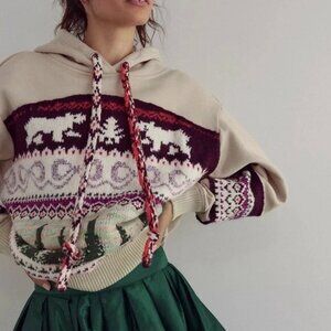 Free People Lutz Fair Isle Oversized Hoodie — Bear Combo (Size S)